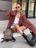 Yipinpay Street Style Red Plaid Shirts Women Irregular Long Sleeves Oversized Blouses Spring 2023 Loose Gingham Tops Trendy