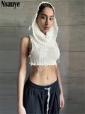 yipinpay Pullover Knitted Hoodies Women Summer Hollow Out Vest Y2K Crop Tops Sexy Club 2023 Black Fashion Slim Tank Tops