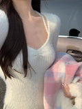 Yipinpay Spring Slim Knitted Y2k Tops Woman Pure Color Korea Fashion Pullover Clothing Chic Casual Long Sleeve Sweater Female Design