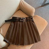 Yipinpay Mujer Moda Black Short Skirt Double Belt High Waist Slim A-line Grey Pleated Skirt Women Sexy Wild Y2k Clothes Fall