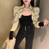 Yipinpay Lady Solid Color Patchwork Shirt Fake Two Spring Autumn Women's Clothing Korean Fashion Button Chain Blouse Slim Tops