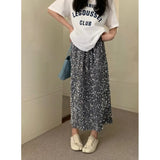 Yipinpay Straight Back Split Pink Sequin Skirt Women A Line Vintage Wrap Hip Midi Faldas Jupe Vintage Skirts Long Y2k Skirt