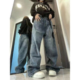 Yipinpay Baggy Femme Jeans Y2K Dark Blue Brown High Waist Streetwear 90S Baggy Trousers Women Pants Straight Wide Leg Pants