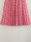Yipinpay Pink Pleated Skirt Women Printed Long Skirts For Women Fashion 2023 Summer High Waist Midi Skirt Woman Elegant Skirts