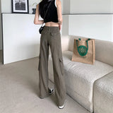 Yipinpay Baggy Pockets Cargo Pants For Women Y2k Summer Korean Straight Oversize Trousers Aesthetic Wide Leg Jeans Female Clothes