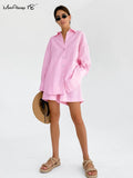 Yipinpay Loose Women's Homewear 2 Piece Sets Cotton Long Sleeve Sleepwear Female Casual Suits With Shorts Oversized Outfits