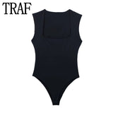Yipinpay 2023 Black Body Woman Square Neck Sexy Lingerie For Women Body Sleeveless Bodysuit Women Wide Straps Bodycon Summer Tops