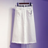 Yipinpay New Women skirt White Denim Long skirts Letter print Korean style Fashion Hole Oversize Plus size female skirts