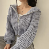 Yipinpay Hooded Sweater Coat Casual Loose Cropped Twist Cardigans Zipper Jacket Y2k Sueters Mujer Knitted Sweater Pull Clothes