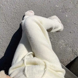 Yipinpay Mujer Autum Winter Trousers High Waist Knit Pink Wide Leg Pants Women Wild Ankle Length