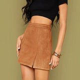 Yipinpay Womens High Waist Faux Suede Double Front Bodycon Mini Hip Skirt Female Pencil A-line Shorts Woman School Girl Skater Skirt Pink