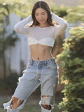 Yipinpay MO Off Shoulder See Through Crop Tops women sexy 2023 spring Strapless Casual Crop Tops Slim T-Shirt Casual Streetwear