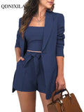 Yipinpay Spring Summer Women Blazer Set Fashion Elegant Inside Vest Top Blazer and High Waist Shorts 3piece Set Casual Shorts Suit