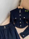 Yipinpay Sets New Spring Autumn Denim Coat Vintage Wide Leg Jeans Turn Down Collar Jacket Y2k Style Tracksuit 2 Sets Femme Pants