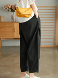 Yipinpay Summer Women's Capri Pants Oversize High Waist Calf-Length Loose Trousers Casual Cotton Harem Pants for Women Streetwear