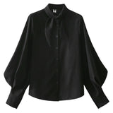 Yipinpay Autumn Women Blouses Rabbit Ears Collar Shirt Long-sleeve Korean Retro Loose Lantern Sleeve Top Blusas Mujer De Moda 2023