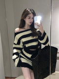 Yipinpay Autumn Striped Knitted 2 Piece Dress Set Sexy Bodycon Mini Skirt Slim + Casual Short Sweater Casual Woman Korea Suit Design