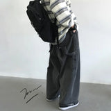Yipinpay Streetwear Multi-pocket Jeans Loose Plus Size 5XL Wide Leg Pants Japanese Harajuku Casual Denim Trousers Men Clothing