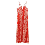 Yipinpay 2023 Pleated Floral Dress Woman Red Backless Slip Long Dress Women Summer Holiday Beach Dresses Sexy Midi Party Dresses