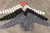 Yipinpay Cross V Neck Off The Shoulder Black White Striped Knitted Sweaters Women Sexy One Slim Irregular Crop Top 2023 Grey