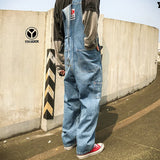 Yipinpay Men Denim Jumpsuit Straight Jeans Hip Hop Big Pocket Wide Leg Cargo Pants Fashion Casual Loose Male's Rompers Trousers