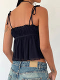 Yipinpay Women Y2K Vintage Camisole Sleeveless Tops Tie-up Straps Flower/Bow Pleated Summer Ruffled Fairycore Vest Party Club