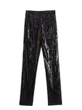 Yipinpay Women Leggings Black Sequin Pants Sets High Waist Pants Female Suit Fashion Streetwear Y2k Tight Fitting Woman Trousers