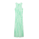 Yipinpay 2023 Woman Green Tulle Midi Dress Woman Tie Dye Bodycon Long Dress Women Ruched Summer Elegant Party Dresses For Women