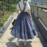 Yipinpay Sweet Women Skirt Preppy Style Strap Long Skirt Ruffles Loose Cute Student Casual Skirt Female Skirts 2023 HOT