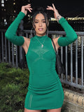 Yipinpay Sexy Off-the-shoulder Cutout Dresses For Women Summer 2023 Skinny Slim Femme Clothing Turtleneck Women's Mini Dress