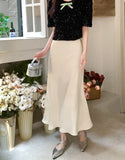 Yipinpay OL Bodycon Faldas Largas Midi Black Satin Skirt Wild Korean Style Long Skirts for Women Ruffle Mermaid Korean Fashion