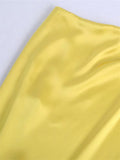 Yipinpay Wrap Satin Skirt Women Yellow Long Skirts Woman Vintage High Waist Slit Skirt Spring 2023 Ruched Elegant Midi Skirts Suits
