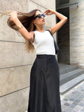 Yipinpay Black Loose Long Skirts Women A-Line Zip Skirts Ladies Elegant Summer Skirts Female With Pocket Ankle-Length Skirts