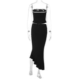 Yipinpay Women Summer Skirts Outfits Lace Patchwork Bow Strapless Backless Tube Tops Irregular Ruffles Long Skirt 2 Pieces Set