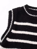 Yipinpay Striped Sweater Vest For Women Knitted Sleeveless Vest Woman Round Neck Cropped Sweaters Winter Women's Sweaters 2023