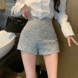 Yipinpay Casual Mini Silver Sequin Skirt High Waist Shorts Feminino Pantalones Cortos De Mujer Y2k Streetwear Sexy