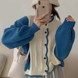 Yipinpay Puff Sleeve Twist Sweater Short Pull Winter Cardigans Women Chic Contrast Vintage Crop Sweaters Women Sueters