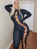 Yipinpay Ring Hollow Tight Jumpsuit Elegant For Women Long Sleeve Back Zipper Clothes Hot Girl Nightclub Street Casual Jumpsuits