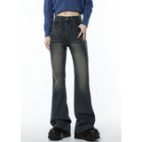 yipinpay Blue Jeans Women Stripe American Fashion Streetwear Bottoms Wide Leg Jean Female Baggy Trouser Straight Denim Pants