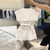 Yipinpay Collar Mini Single Breasted Shirt Dress Women Summer Slim A Line Waist Short Sleeveless Dresses Casual Wild Y2k Vestidos
