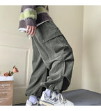 Yipinpay Winter Corduroy Pants Men Fashion Oversize Pocket Cargo Trousers Streetwear Hip Hop Loose Straight Pants Male Joggers