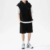 Yipinpay Men's Large Size Sports Suit Breathable Casual Wear Wild High Street Chic Fake Two-piece Casual T-shirt + Simple Shorts