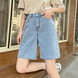 Yipinpay Waisted Vintage Blue Wide Leg Denim Loose Short for Women Y2k fashion 2023 Casual Straight Female Summer Jeans Shorts Black