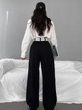 Yipinpay Patchwork Wide Leg Pants Women Black Contrast Casual High Waist Pants Spring Summer 2023 Baggy Trouser Office Ladies