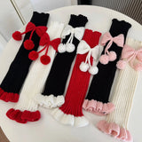 Yipinpay Women Furry Y2K Ribbed Knit Leg Warmers Lolita Knee High Socks Boot Cuffs Slouch Socks with Bow New Year 2023 Boot Cover
