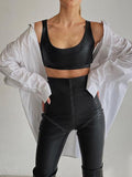 Yipinpay Autumn Y2k Fashion PU Leather Skinny Pant 2023 Slim Stretch Stitching Women Trousers Street Party Sexy Femm Pencil Pants