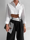 Yipinpay Patchwork Wide Leg Pants Women Black Contrast Casual High Waist Pants Spring Summer 2023 Baggy Trouser Office Ladies