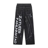 Yipinpay Y2k Black Baggy Jeans Men Women Fashion Harajuku High Waist Printed Denim Trouser Female Hip Hop Streetwear Wide Leg Pants