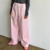Yipinpay Women Y2K Aesthetic Wide-Leg Pants Stripe Drawstring High Elastic Waist Trousers Spring Fall Retro Sweatpants Bottoms
