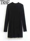 Yipinpay Rhinestone Short Dress Woman Grey Black Knit Dress Women Long Sleeve Autumn Mini Dress Elegant Party Dresses For Women